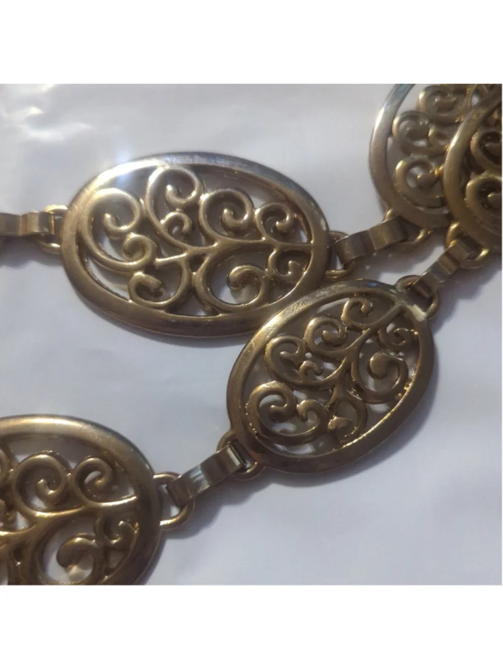 Vintage Gold and Silver Tone Filigree Oval Link Waist Chain Statement Belt